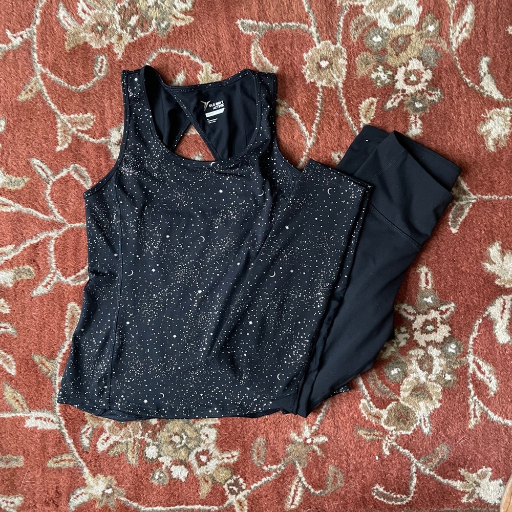 Old Navy Black Starry Night Activewear Set Medium